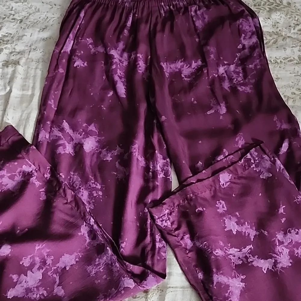 Vintage 90's Purple Rayon Tie Dye Wide Leg Pants